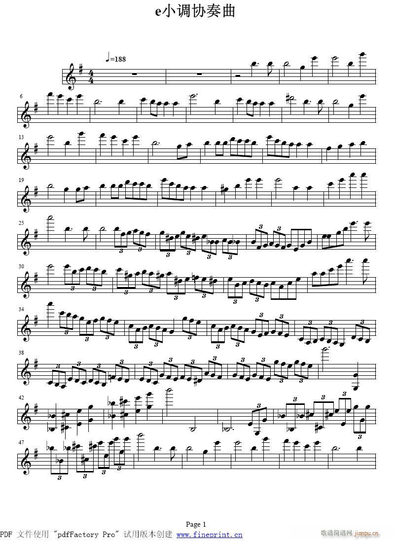 贝多芬e小调小提琴协奏曲1-5提琴(小提琴谱)1