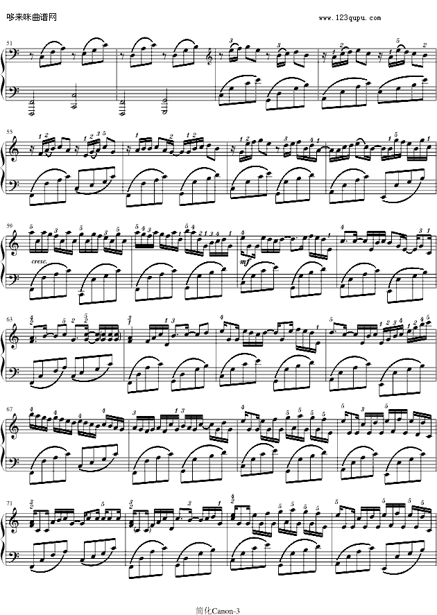卡农-寒风简化版-帕赫贝尔-Pachelbel(钢琴谱)3