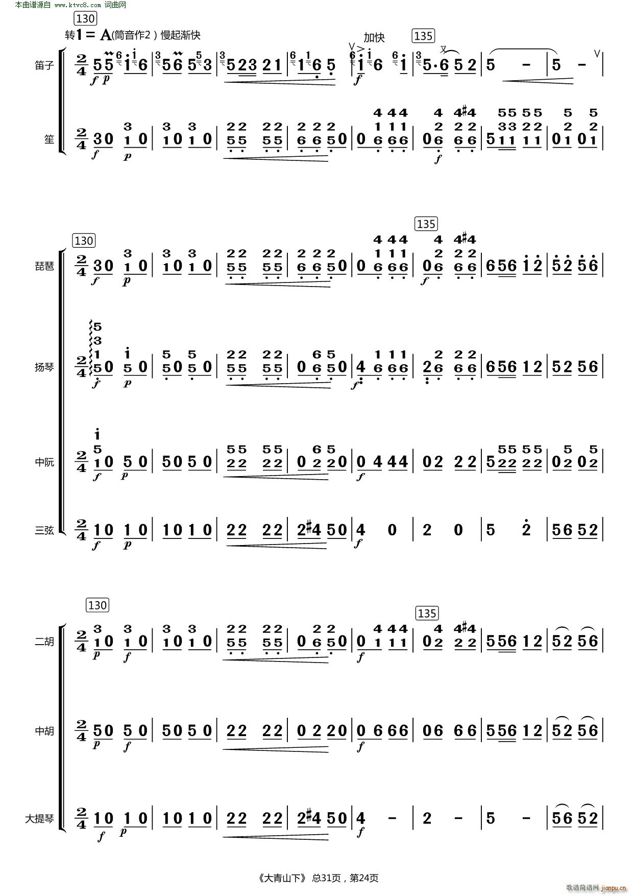 大青山下简谱_大青山下总谱曲谱_总谱_818简谱曲谱网