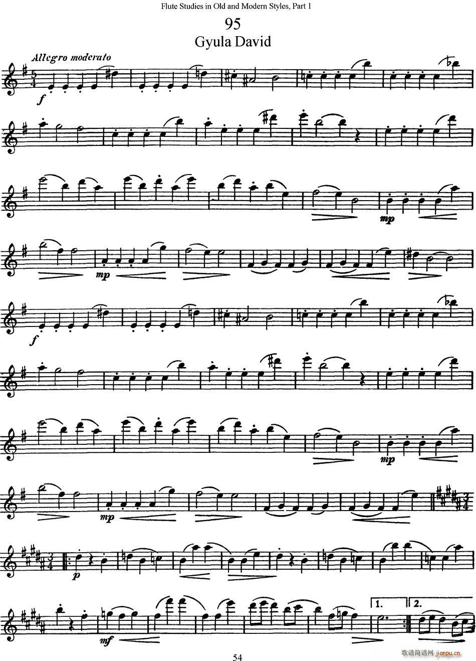 斯勒新老風格長笛練習重奏曲 第一部分 NO 95 NO 96 長笛(笛簫譜)1