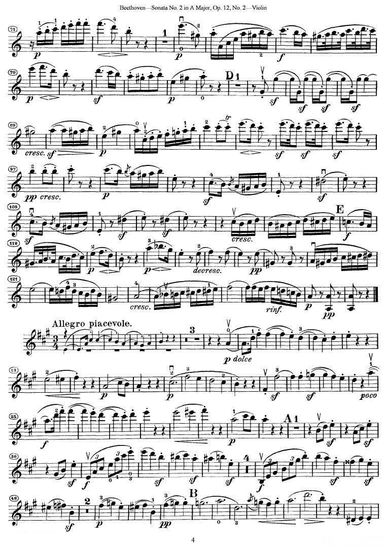 中国乐谱网——【萨克斯谱】贝多芬第二号小提琴奏鸣曲A大调op