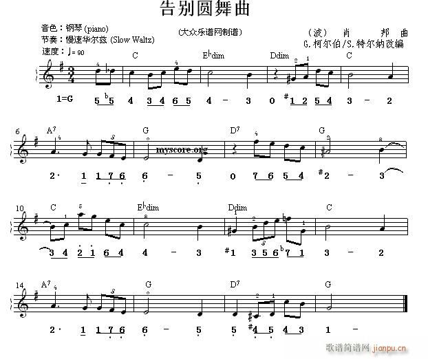 世界名曲雙譜式 告別圓舞曲 肖邦曲(電子琴譜)1