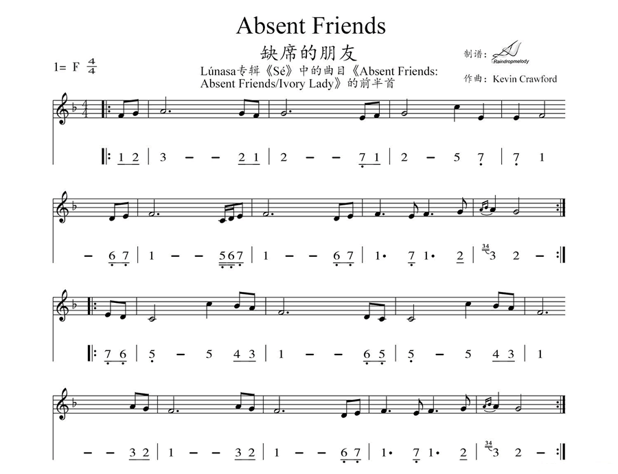 Absent Friends（缺席的朋友）（線簡譜對照版）