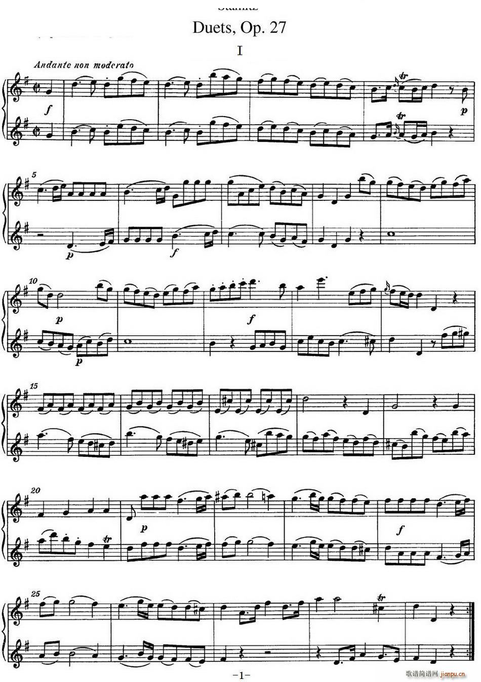 斯塔米茨二重奏長笛練習曲Op 27 No 1(笛簫譜)1