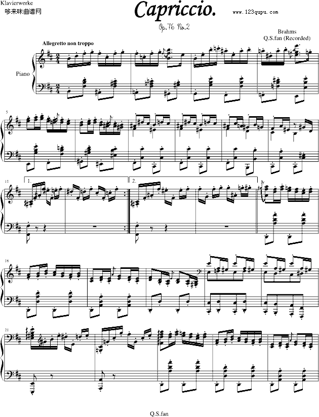 隨想曲Op.76No.2-勃拉姆斯(鋼琴譜)1
