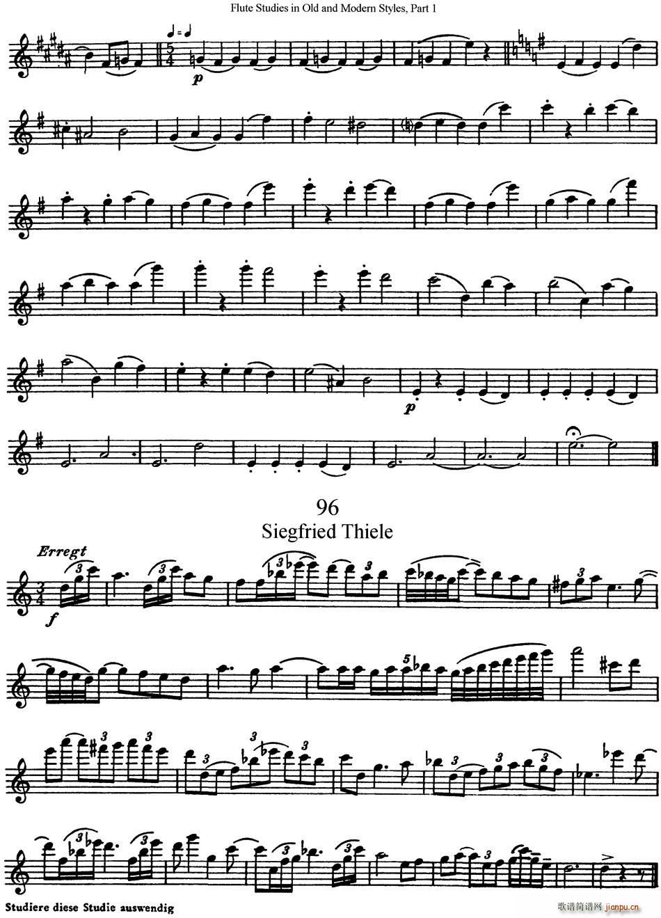 斯勒新老風格長笛練習重奏曲 第一部分 NO 95 NO 96 長笛 2