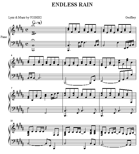 endless rain简谱_endless rain钢琴谱曲谱_钢琴谱_818简谱曲谱网