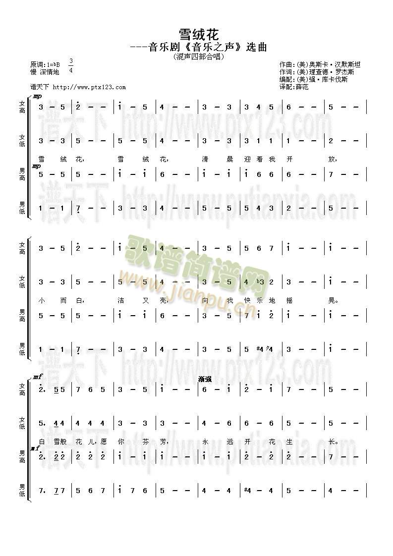 雪绒花(中文)简谱_雪绒花(中文)合唱谱曲谱_合唱谱_818简谱曲谱网