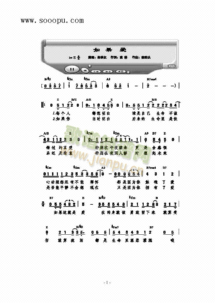 如果愛歌曲類簡譜(其他樂譜)1
