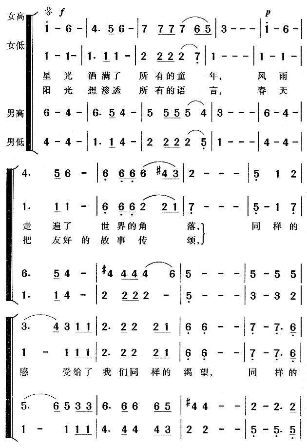 同一首歌簡譜_同一首歌合唱譜曲譜_合唱譜_818簡譜曲譜網