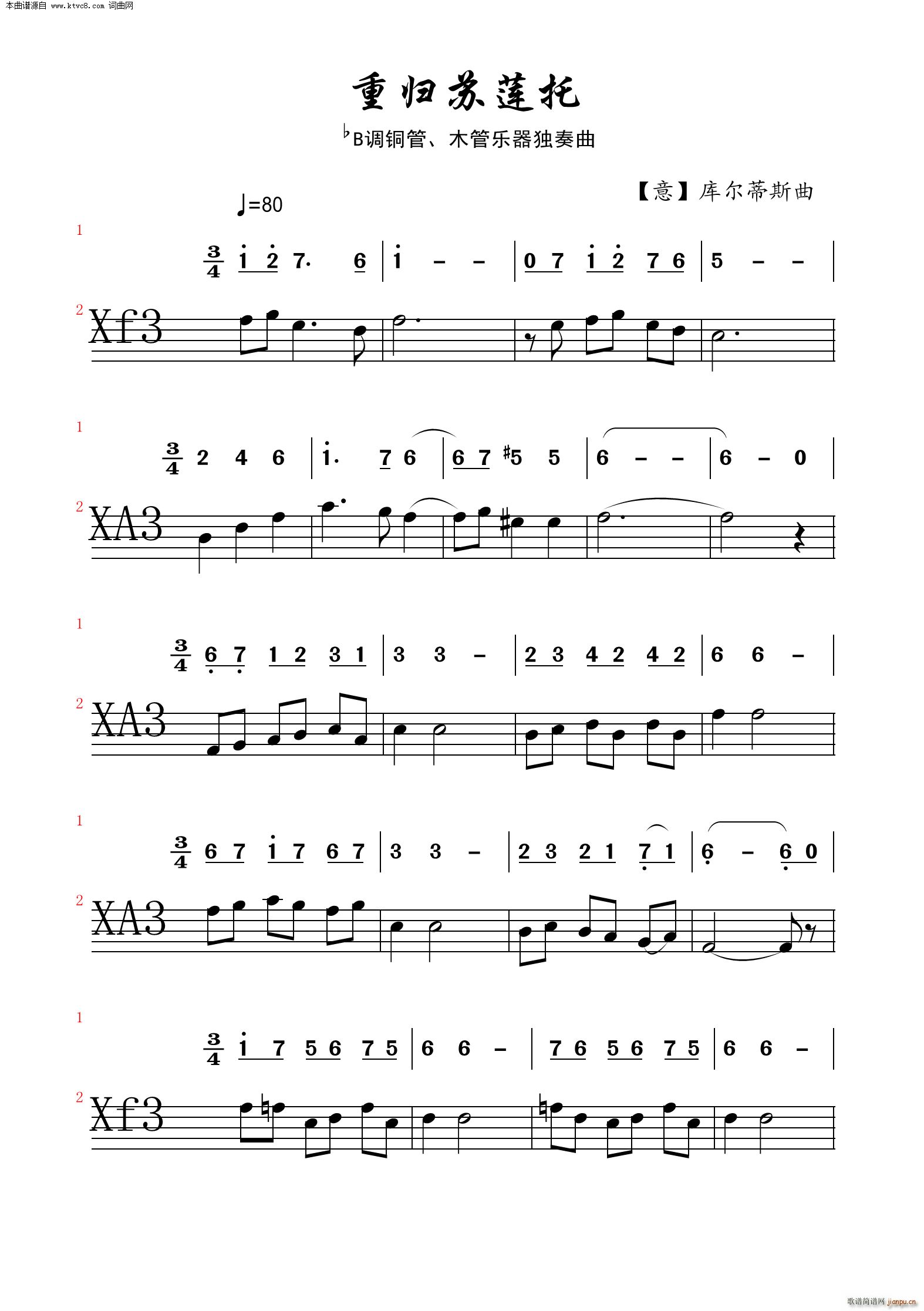 重归苏莲托 铜管 木管乐器独奏曲(总谱)1